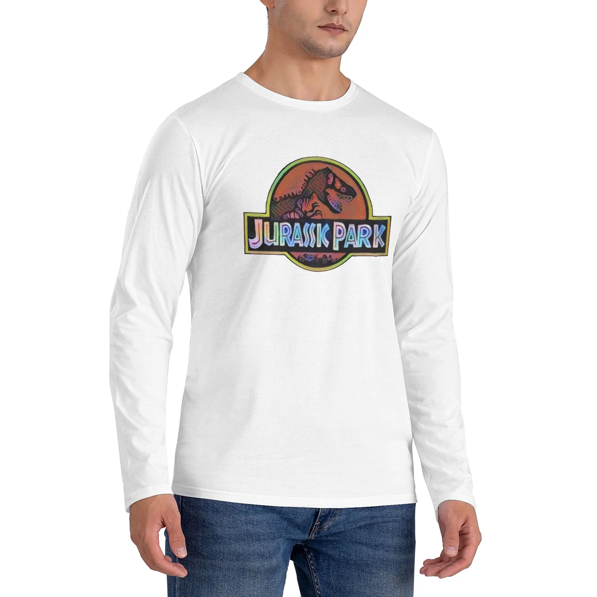 

Мужская футболка с длинными рукавами «Парк Юрского периода», дышащие футболки с круглым вырезом, весенне-осенние мужские топы