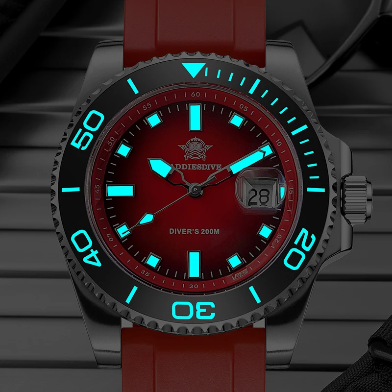 ADDIESDIVE Herren-Quarz-Taucheruhr, Kuppelglas, Keramiklünette, Armbanduhr, superleuchtend, wasserdicht, 200 m Kautschukarmband, modische Uhren