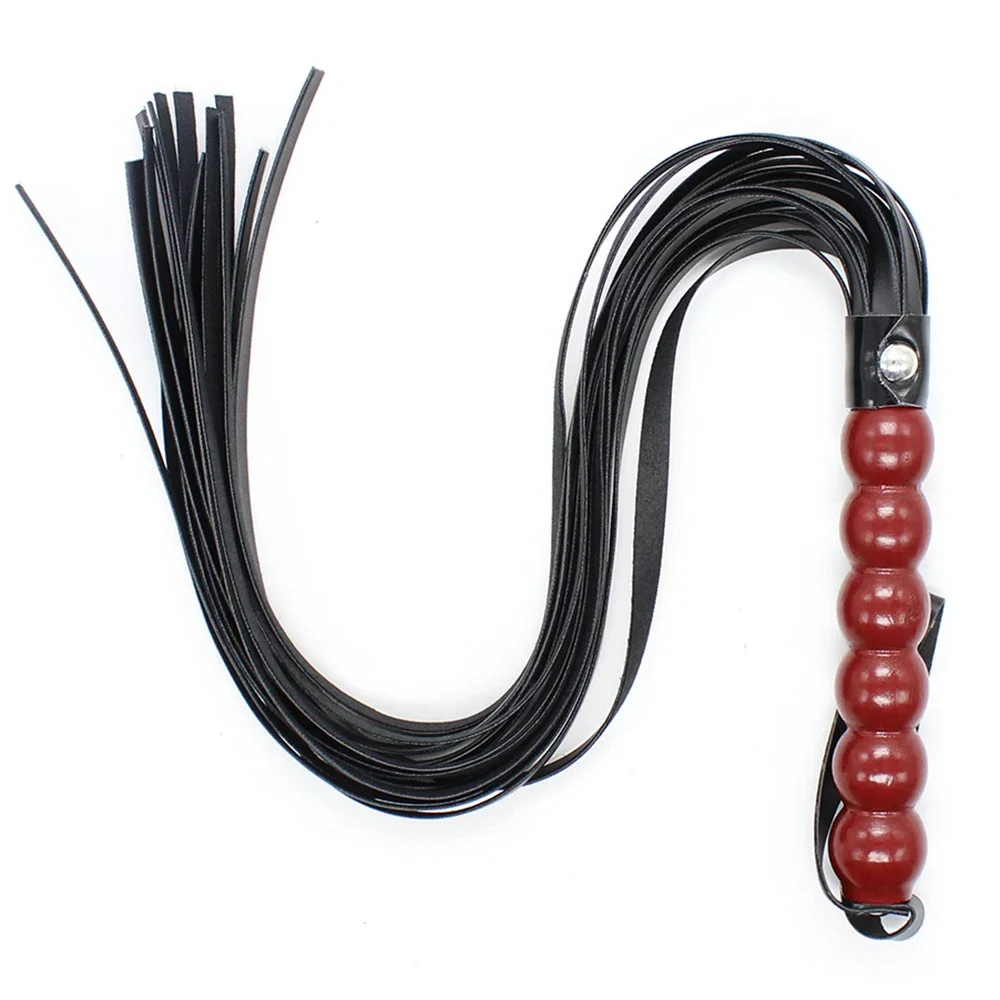 63CM PU Leather Horse Whip 6 Beads Handle with Wrist Strap  for Horse Training  Leather Spanking Equestrian Whip