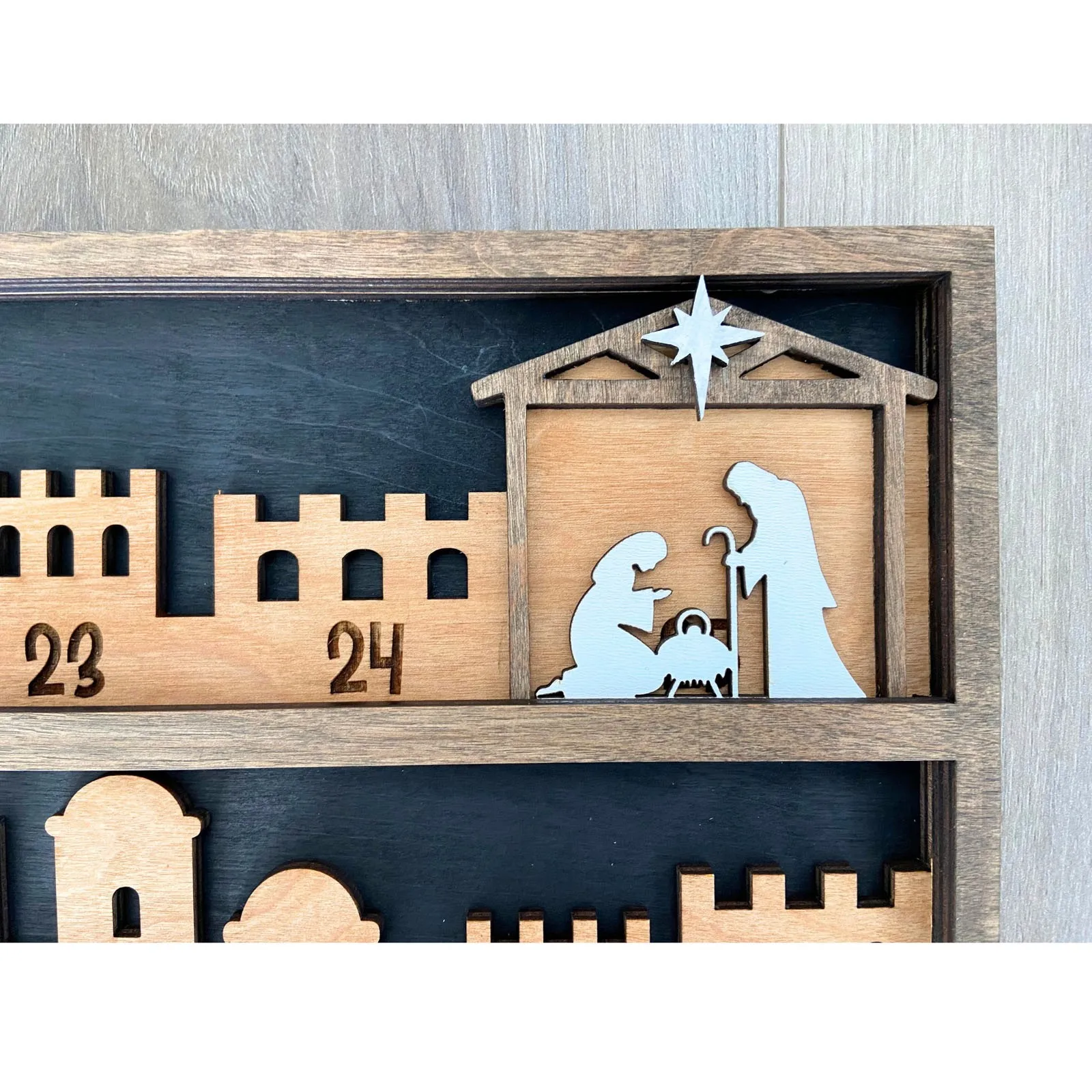 Wooden Nativity Advent Calendar 2024 Christmas Countdown Sign Jesus Religious Holiday Decor Christ Centered Christmas Decoration