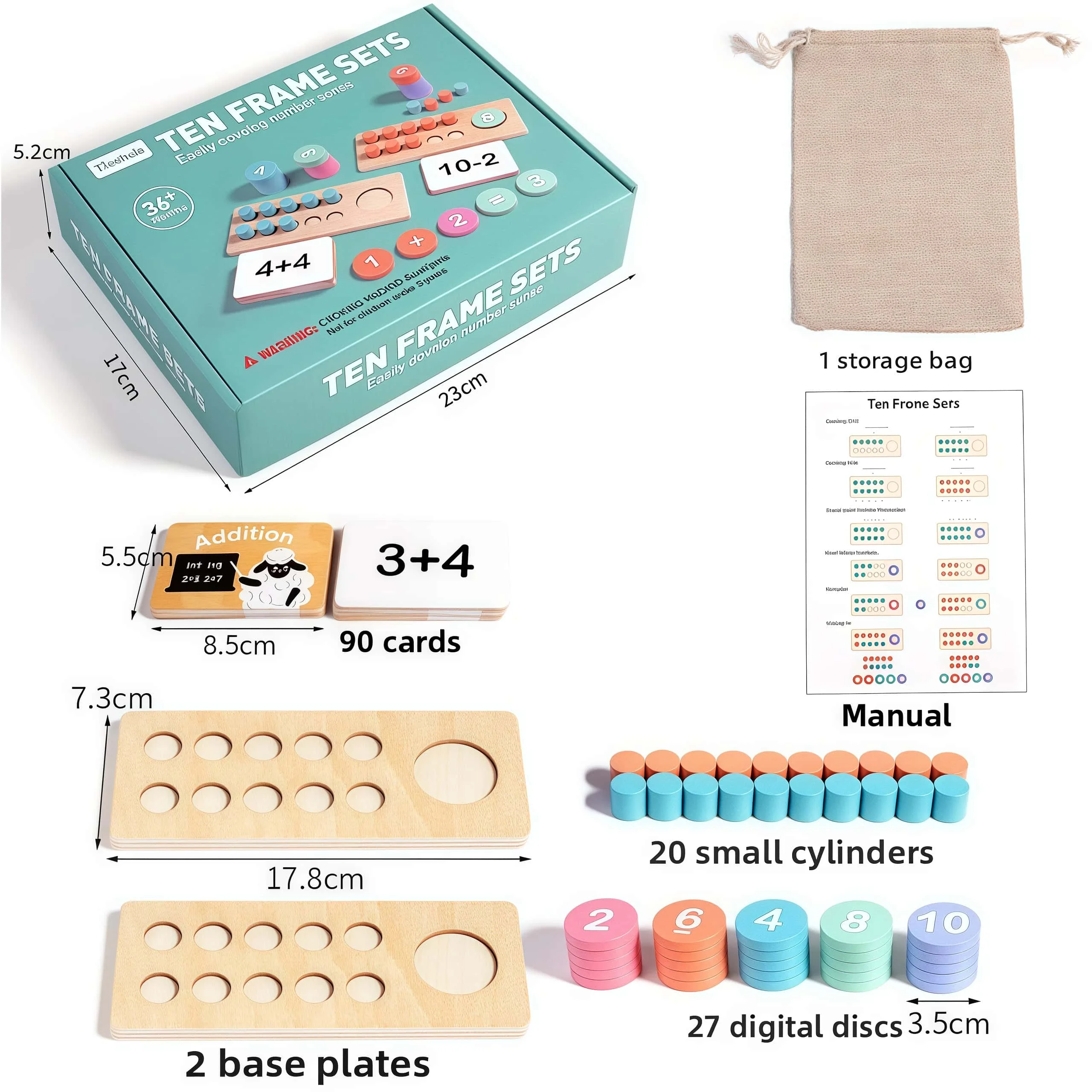 어린이를위한 수학 계산 장난감 10 프레임 산술 보드 유치원 유치원 계산 기술을위한 조기 학습 교육 도구