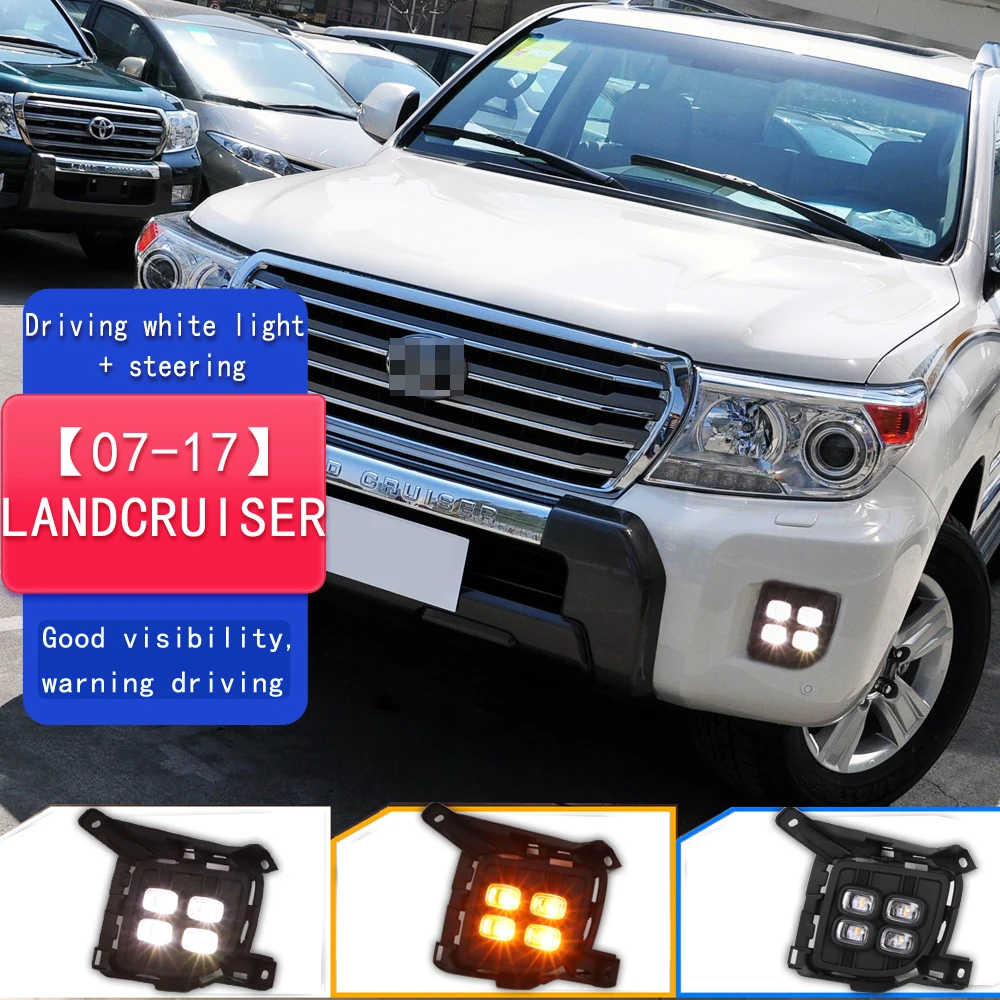 2PCS Car DRL For TOYOTA LAND CRUISER FJ200 LC200 2012-2015 Turn Yellow Signal Function Lamp LED Daytime Running Light Fog lamp