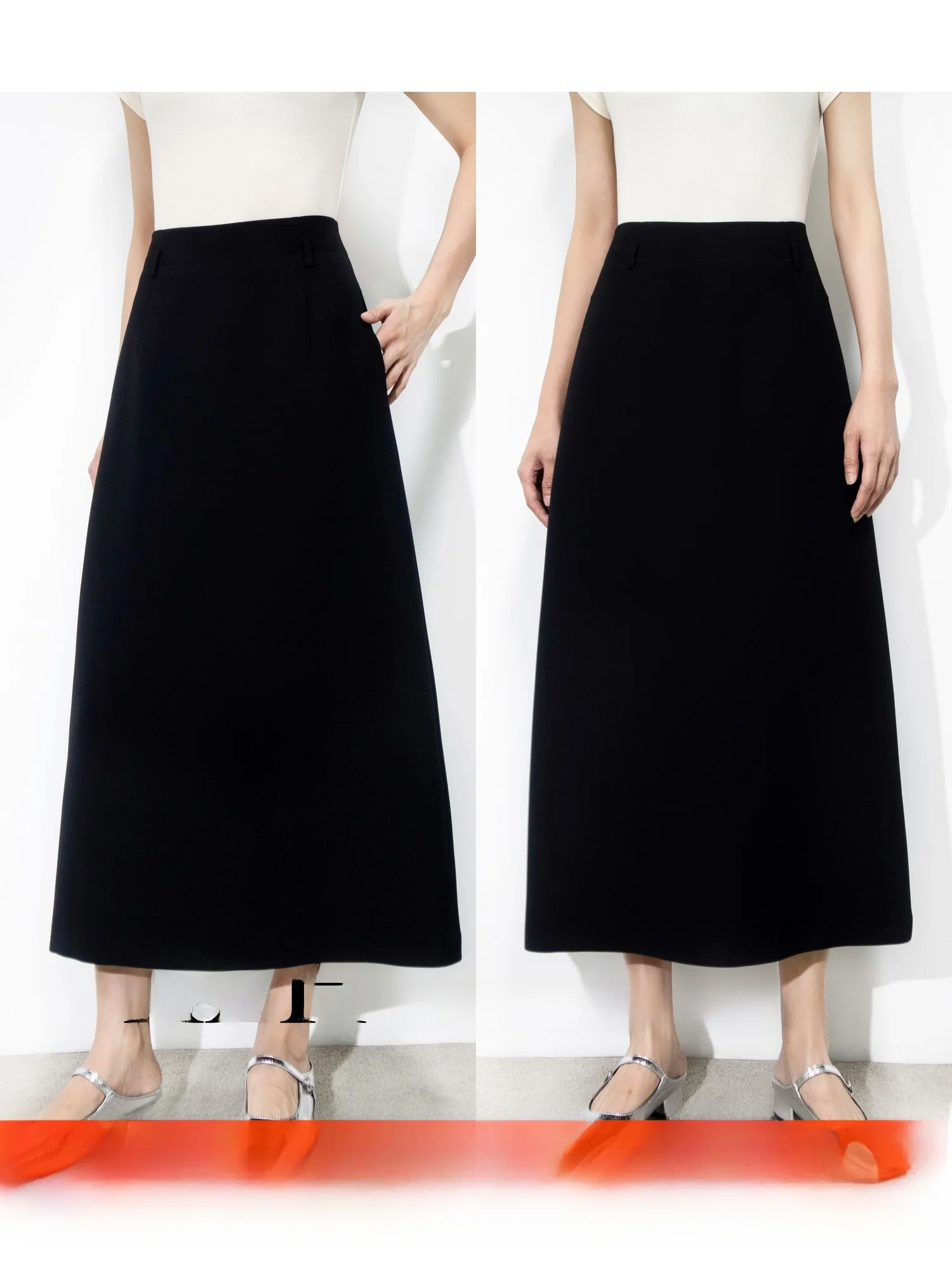 

ABH Premium Spun High Waist A-Line Midi Skirt for Women Ele Slimming Bla Full-Length Commute Sle Polyester Blend