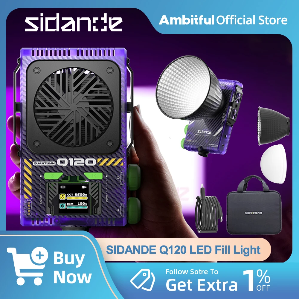 

SIDANDE Q120 Portable Live Streaming LED Fill Light RA≥96 TLCI ≥95 Bi-Color APP-Controlled Spotlight 120W Output With Carry Bag