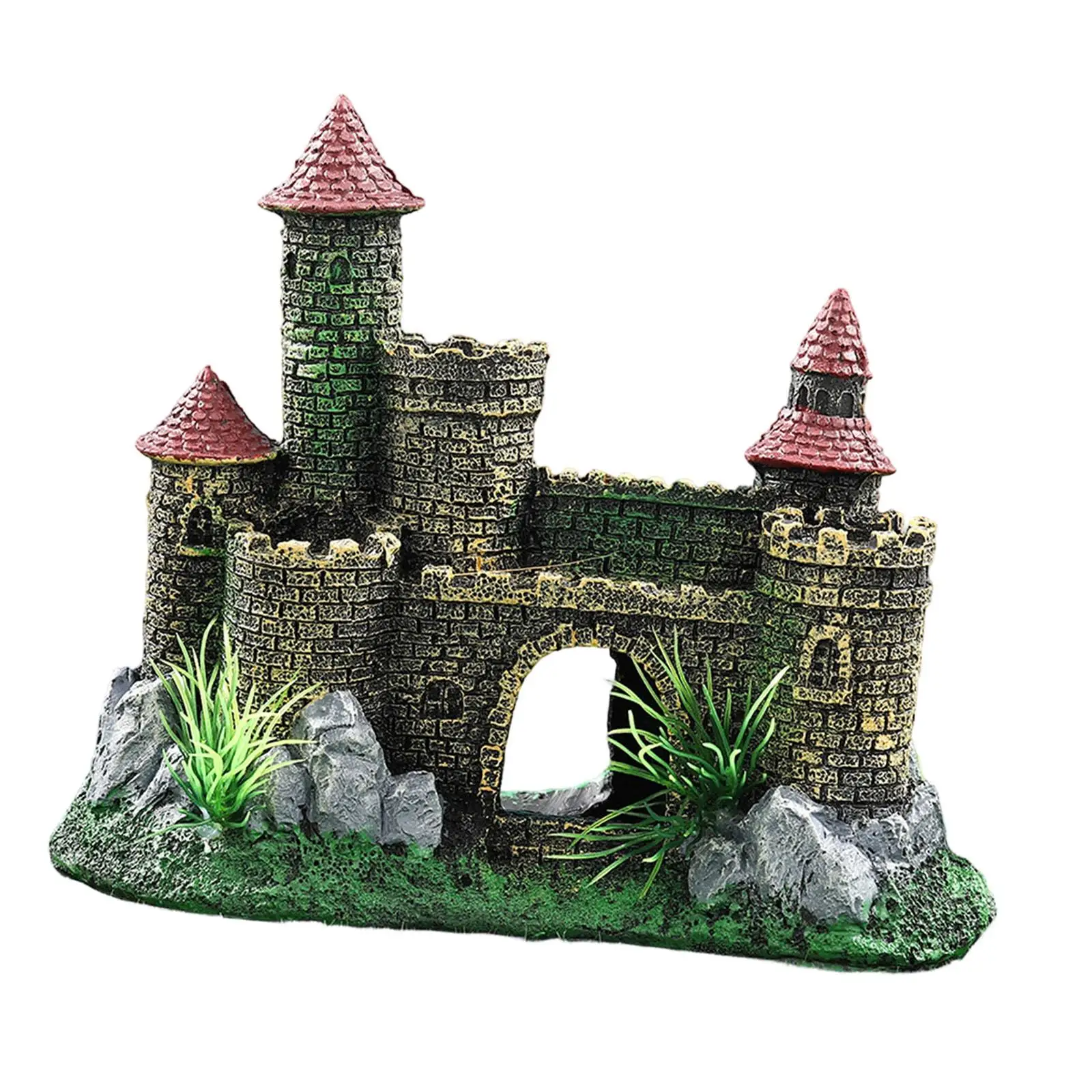 Aquarium Castle Decoration Resin Miniature Building Accessory Medieval Design for Small Aquarium Tank
