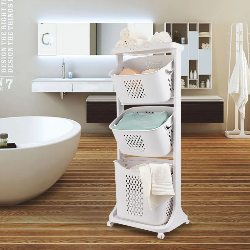 Clothes Storage Laundry Hamper Basket Sorter Organizer 3 Tier Shelf Rolling Cart