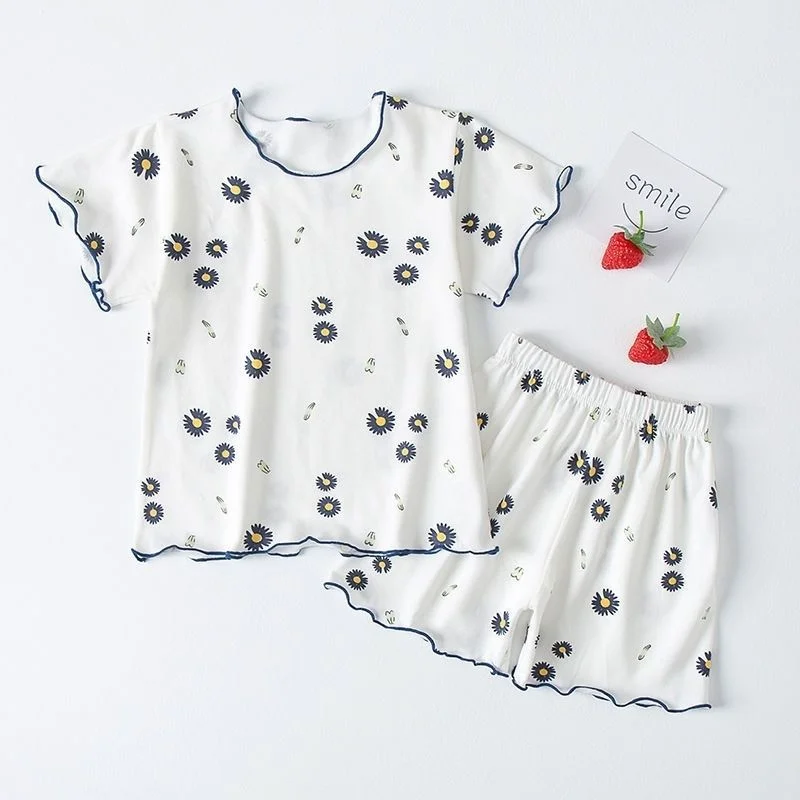 

2Pcs Summer Girls Clothes Sets Baby Girls Fruit Print Short Sleeve Tops Shorts Suits Girls Thin Homewear Pajamas Kids T-shirts