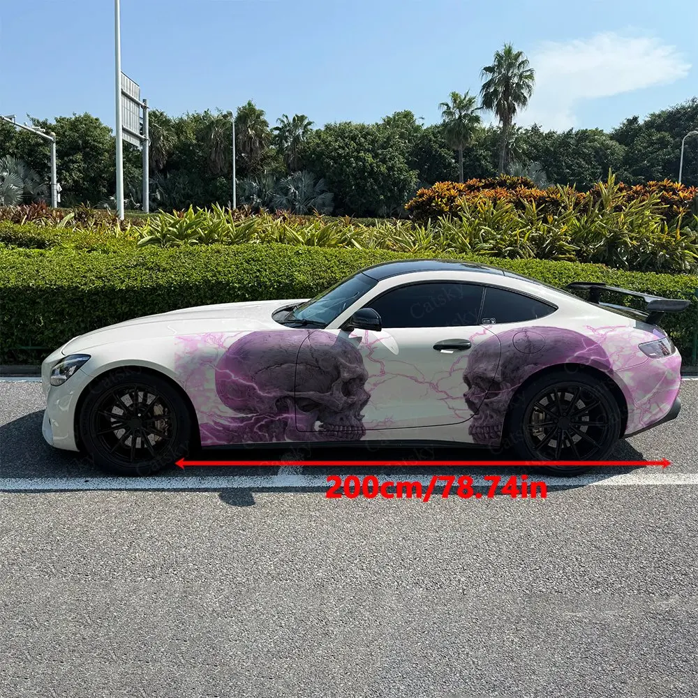 2pcs Skeleton Purple Lightning Car Side Wraps, Self-Adhesive PVC Waterproof & Scratch-Resistant Stickers, Car Accessory Gift