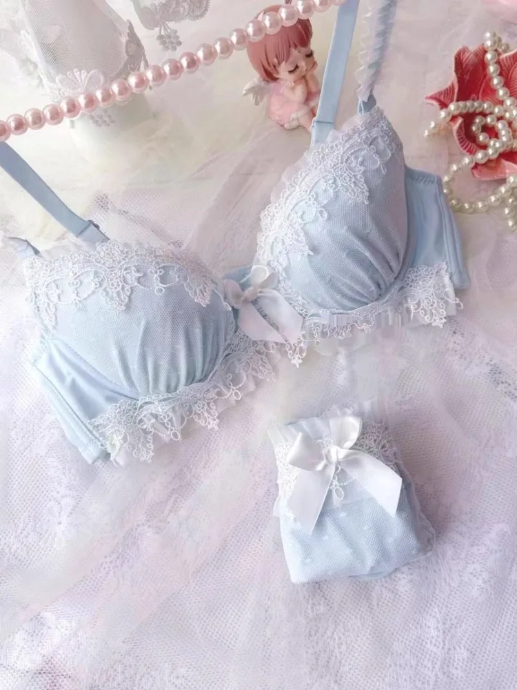 École! MOYISU – ensemble de soutien-gorge brodé japonais, dentelle d'eau, bonnet fin, Push Up, petite poitrine, mignon, Bralette, haut pour adolescentes, vente d'été AU