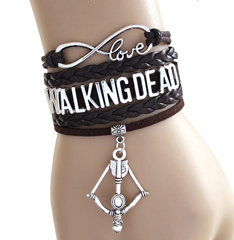 NEW RAAIVED Infinity Bracelet Love CARL grimes cowboy hat DARYL DIXONC rossbow Bracelet Walking Dead Bracelet Custom
