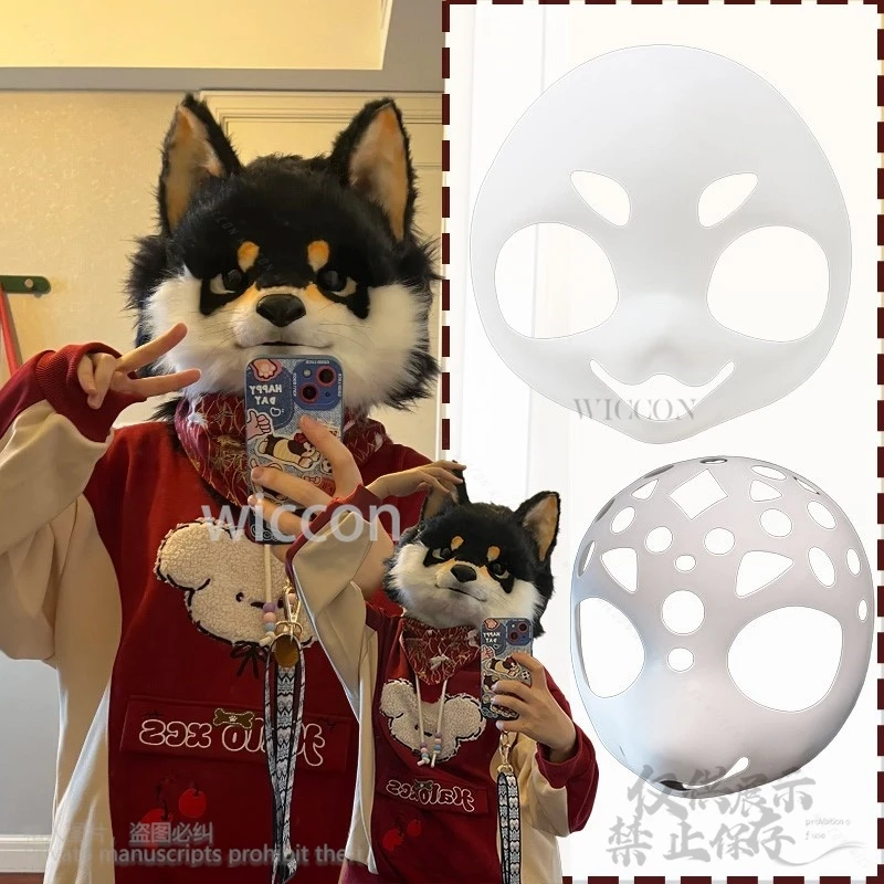 Disfraz de Anime peludo Kemono, disfraz de Furrsuit Kawaii, cabeza de bestia japonesa, perro, cachorro encantador, cara bonita, máscara de Jirai Kei, carcasa de cabeza