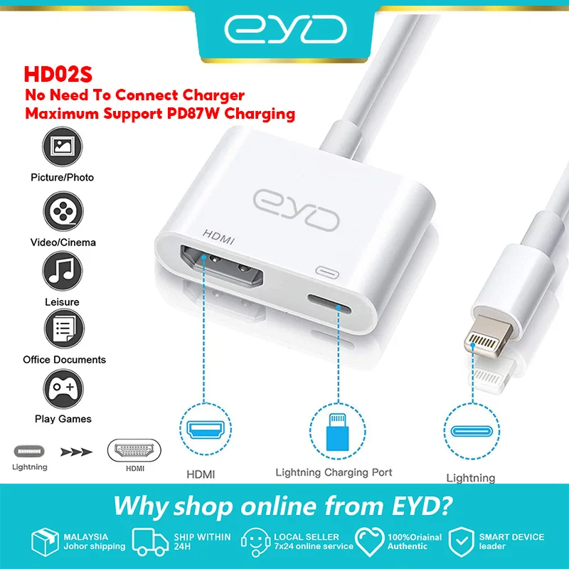 2  In 1 Lightning To HDMI-Compatible Adapter TV 1080P HD Digital AV Converter for iPhone iPad to TV Support Projector/Monitor