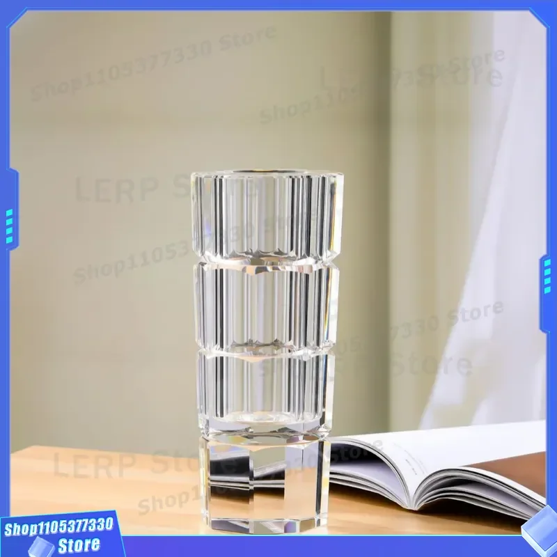 Handmade K9 Crystal Vase Transparent Round Model French Light Luxury Home Decor High End Living Room Balcony Ornament Ins