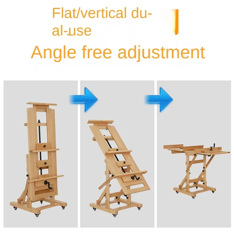 Beech Single Rocker Large Easel Solid Wooden Floor-standing Hand-Cranked Dual-Purpose Professional Oil Painting Easel Adjustable