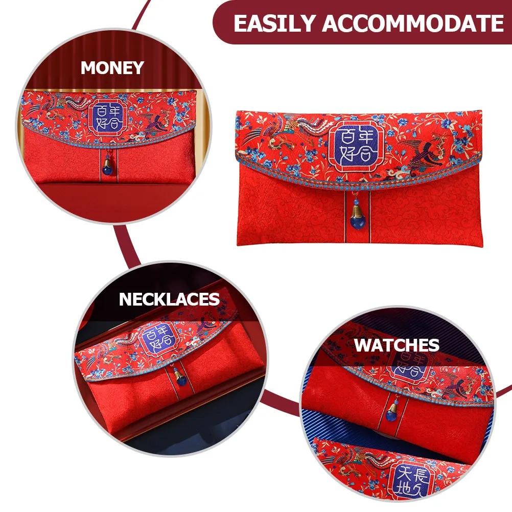

Традиционный китайский красный конверт для денег на свадьбу, изысканный тканевый мешочек, элегантный ретро-дизайн для наличных, браслетов, часов, подарков