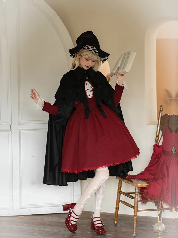 

Gothic Sle Detachable Cape 2-Piece Set Original Design Lolita Autumn Collection Long Sve Midi Dr for Young Women