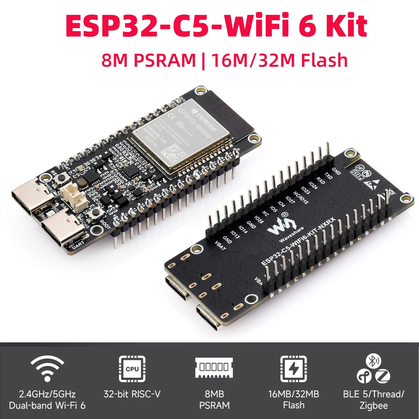 ESP32-C5-WIFI6-KIT Dual-Band Wi-Fi 6 2.4G & 5GHz 240MHz RISC-V Processor 16/32M Flash 8M PSRAM for Arduino ESP IDE Zigbee Thread