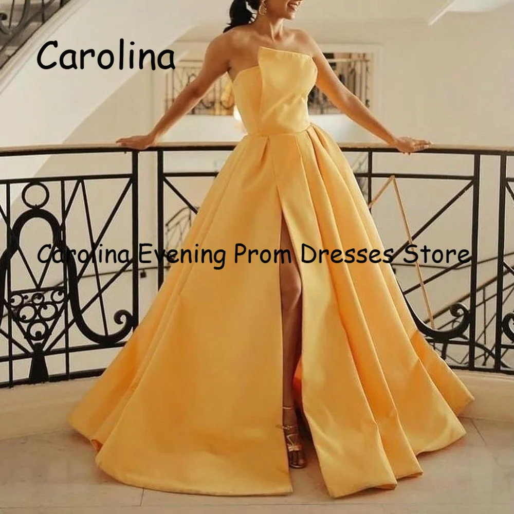 

Carolina Satin A-line Strapless Ruffle Floor-length Luxury Prom Gown Evening Formal Elegant Pretty Party Dress for Women 2023