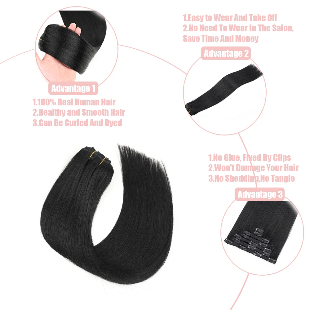 Ekstensi rambut manusia Clip-on rambut pirang Remy rambut manusia lurus alami rambut asli untuk kecantikan wanita 12-18 "7 buah/Set 70g