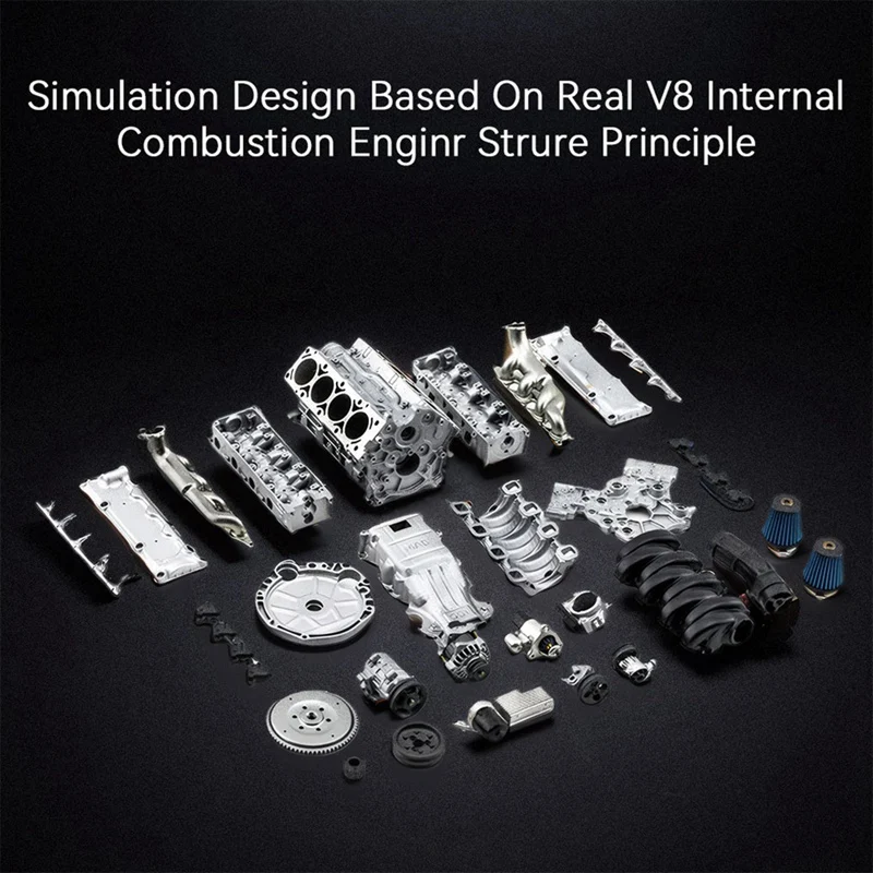 MAD V8 Engine Internal Combustion Model Assembly Kit RC Full Simulation Engine Suitable For Ax90104 Scx10 RC Car