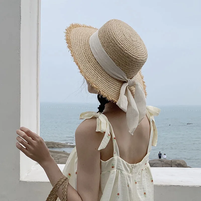 2023 Summer Sun Hat Bow 100% Raffia Hat Sun Visor Women Summer Panama Straw Hats Women Beach Hat Summer Hat Uv Blocking Hat