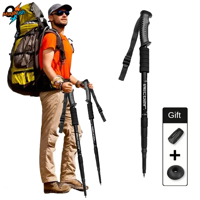 

MuqiNush Multi Functional Aluminum Hiking Stick Ultra Light Alloy Adjustable Length Anti Slip Grip for Climbing Elderly People