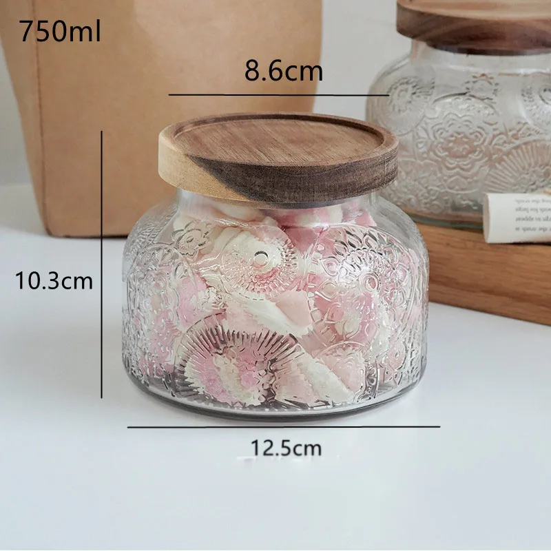 Relief Glass Storage Jar of Crabapple Flower Clear Candy Box Home Airtight Container Kitchen Storage Glass Bottle Candle Holder