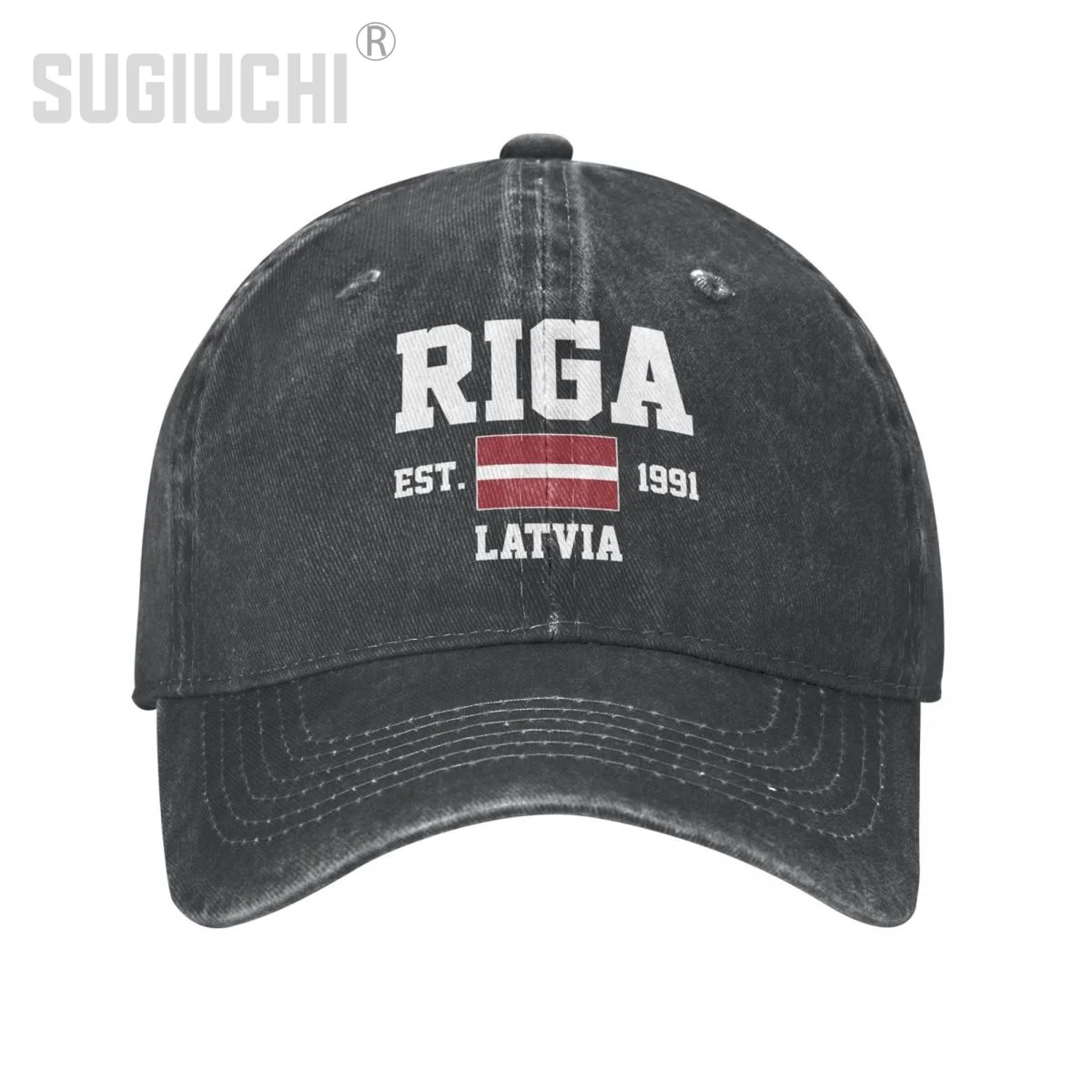 Flag of Latvia EST.1991 Riga Unisex Adult Charcoal Washed Denim Baseball Cap Men Vintage Cotton Dad Patriotic Trucker Hat