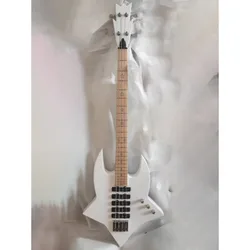 Hand Made 4 String Electric Bass Guitar 24 Frets Star Inlays maple Fretboard White Varnish Finish body Chrome Hardware