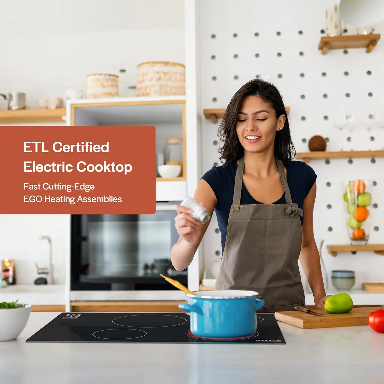 一体型放射ストーブ付き電気コンロ、30インチ、4つのバーナー、デュアルゾーン要素、セラミックガラス、黒の滑らかな表面を含む