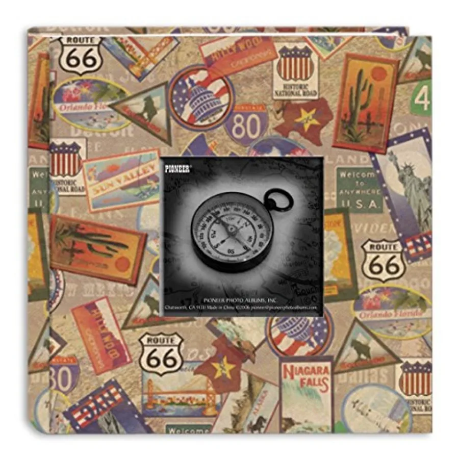 Álbum de Fotos DA-200MAP/TS con 200 Bolsillos, Cubierta con Diseño de Viaje Impreso, Pegatinas de Viaje, 4 x 6 Pulgadas, Negro