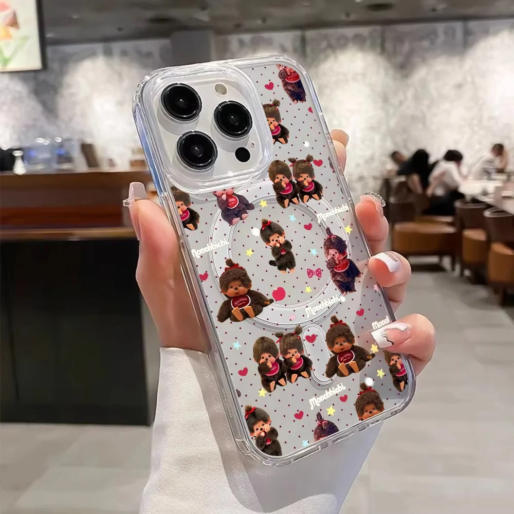 Korean Cartoon Cute M-Monchhichi For Magsafe Magnetic Phone Case For iPhone 17 Air 16e 16 Pro Max 15 14 Plus 13 12 11 Back Cover view 6