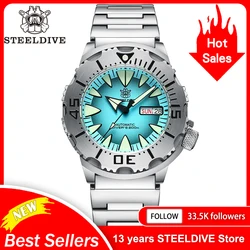 STEELDIVE SD1984-Bracelet en Acier avec Mouvement existent, Étanche, Fonction Jour NH36, Verre Saphir, 42.2mm, 200m