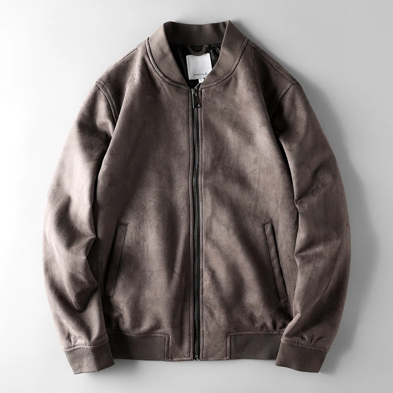メンズ スエードジャケット ベースボールスタイル パイロットコート オリジナルテール シングルジッパー開閉 長袖 暖かいアウターウェア 若者向け