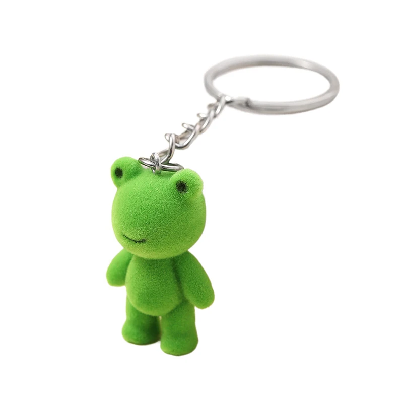 3D Cartoon Flocking Frog Keychain Cute Flocked Little Frog Animals Keyring Bag Pendant Backpack Charms Car Decor Accessories