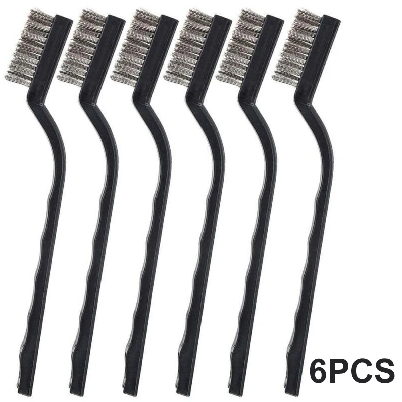 6pcs Small Wire Brushes Stainless Steel Wire Brushes For Mechanical Part Derusting Remove Paint Cleaning Brushes Hand Tools