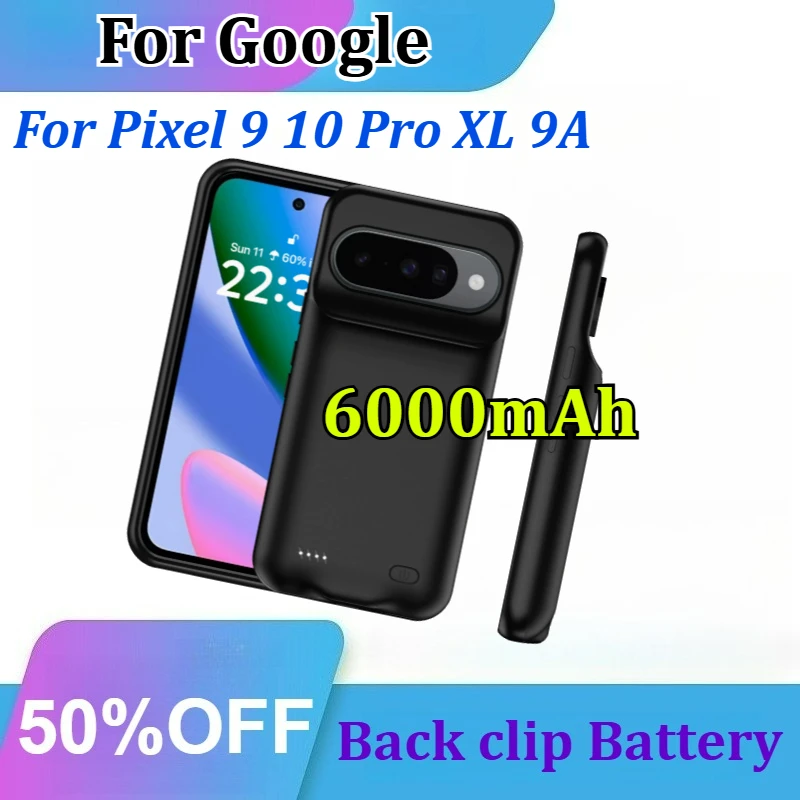 For Google Pixel 9 10 Pro XL 9A Pixel 8A 6000mAh Smart Battery Charger Case Power Bank External Battery Charging Cover