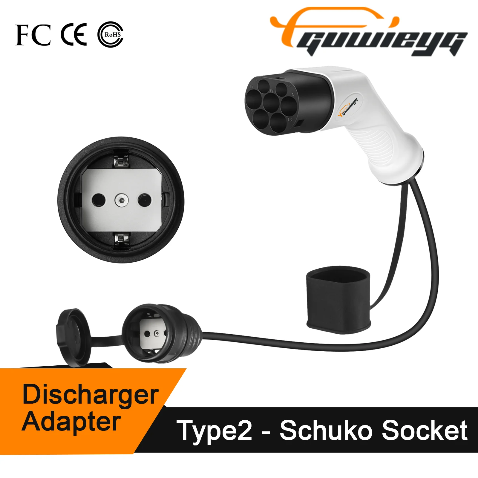 GUWIEYG Type2 to Schuko Adapter 16A Mennekes Type 2 to European Domestic Socket for Electric Scooters E-Bikes