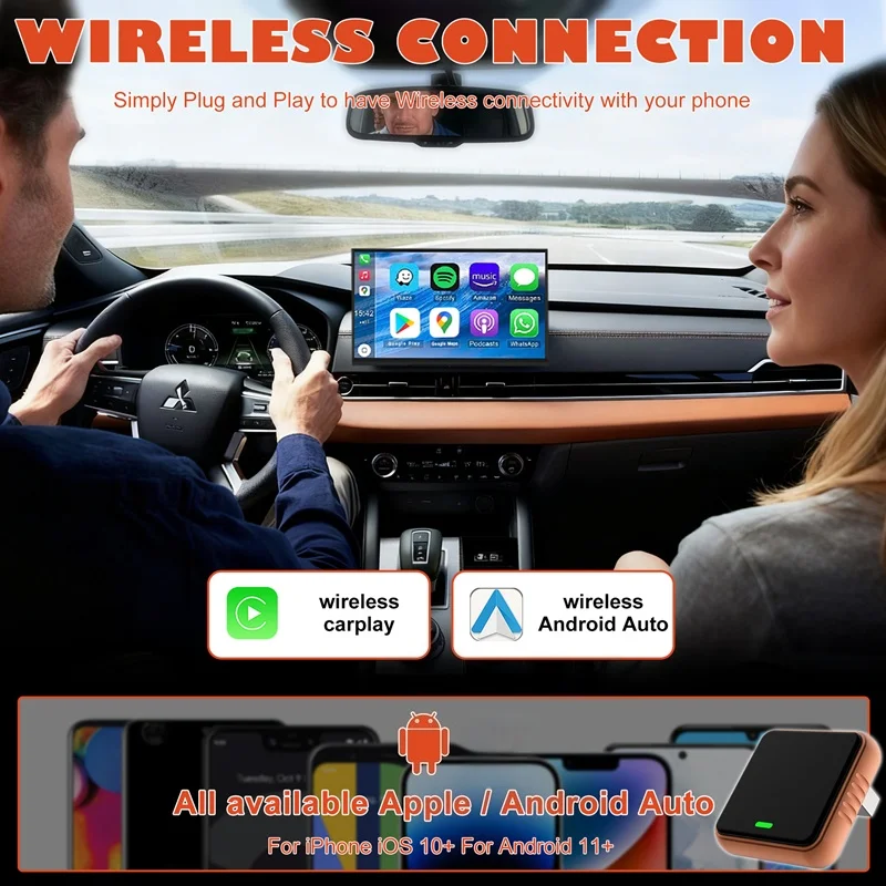 2026 НОВЫЙ беспроводной адаптер Carplay Android Auto 2in1 Smart Mini Box WIFI BT Auto Connect для Toyota Volvo Benz MG Kia MAZDA FORD