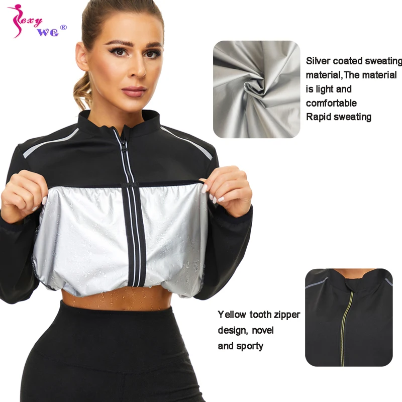 SEXYWG Women Sauna Sweat Suits Weight Loss Jacket Pants Body Shapers Shirt Yoga Leggings Trimmer Waist Trainer Tracksuits Set