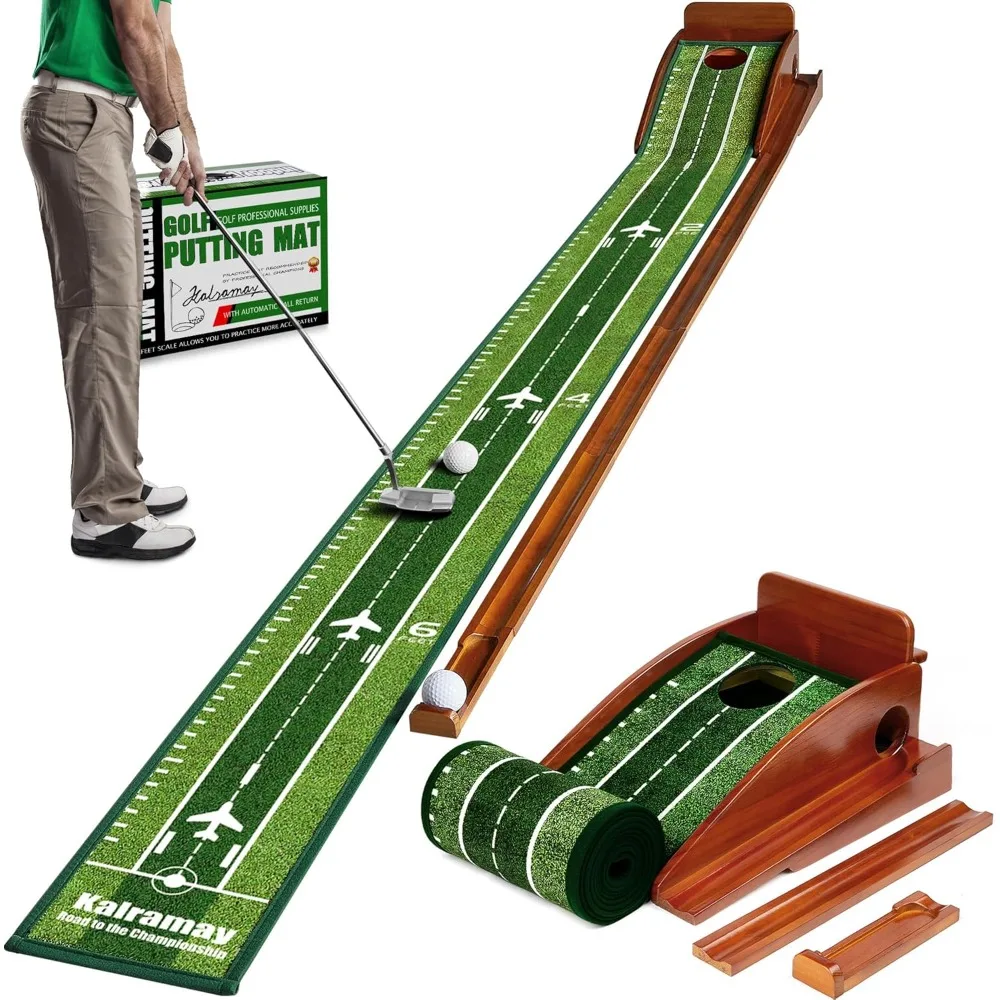 

Green Indoor Golf Putting Mat – Easy to Assemble with Automatic Ball Return, Wrinkle-Free Close to Real Green Speed, Sui