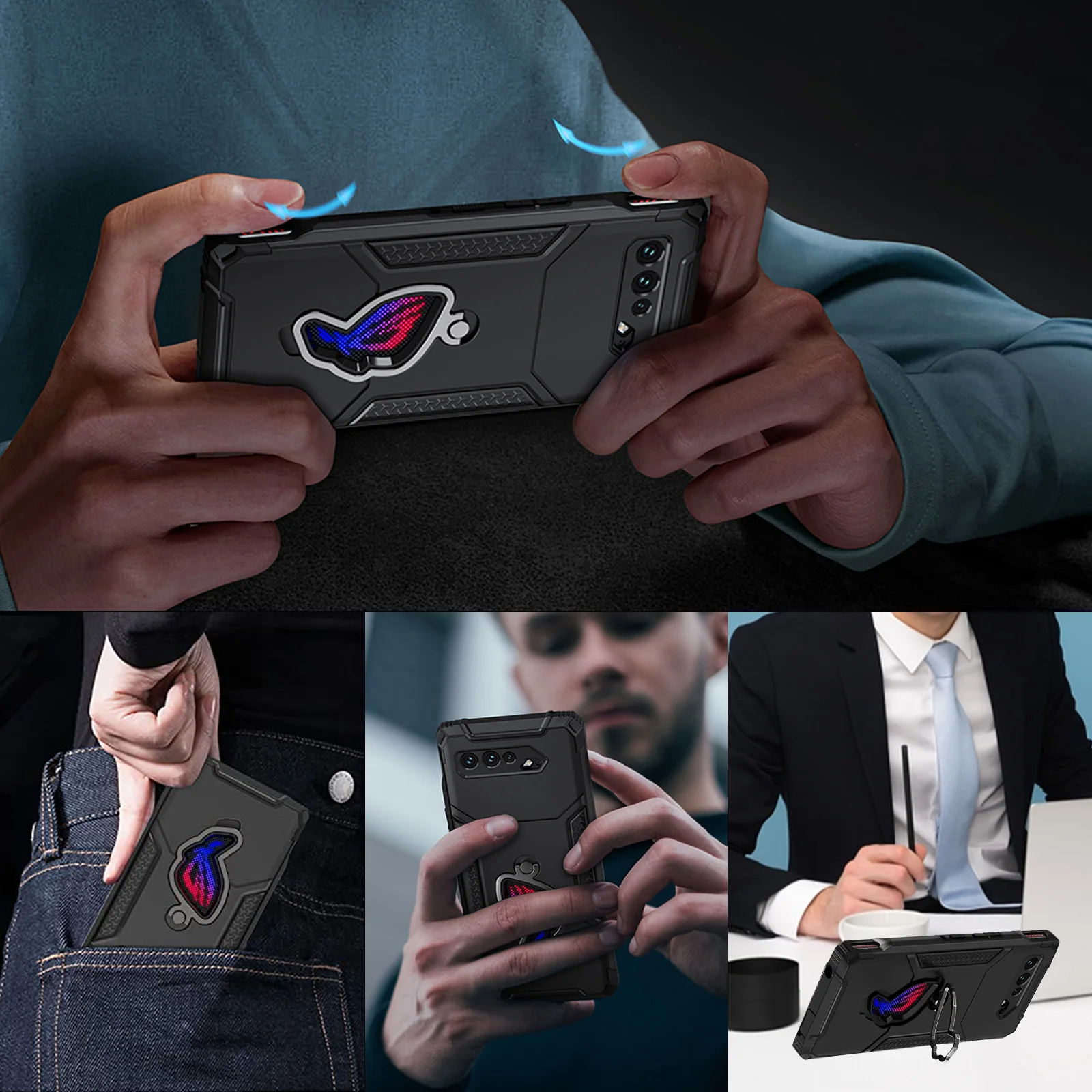 حافظة هاتف ROG 5 مقاومة للصدمات ASUS ROG 5/Pro/غطاء هاتف ألعاب فائق السرعة حماية من السقوط العسكرية من الكمبيوتر الصلب ممتص للصدمات من مادة البولي يوريثان الناعمة