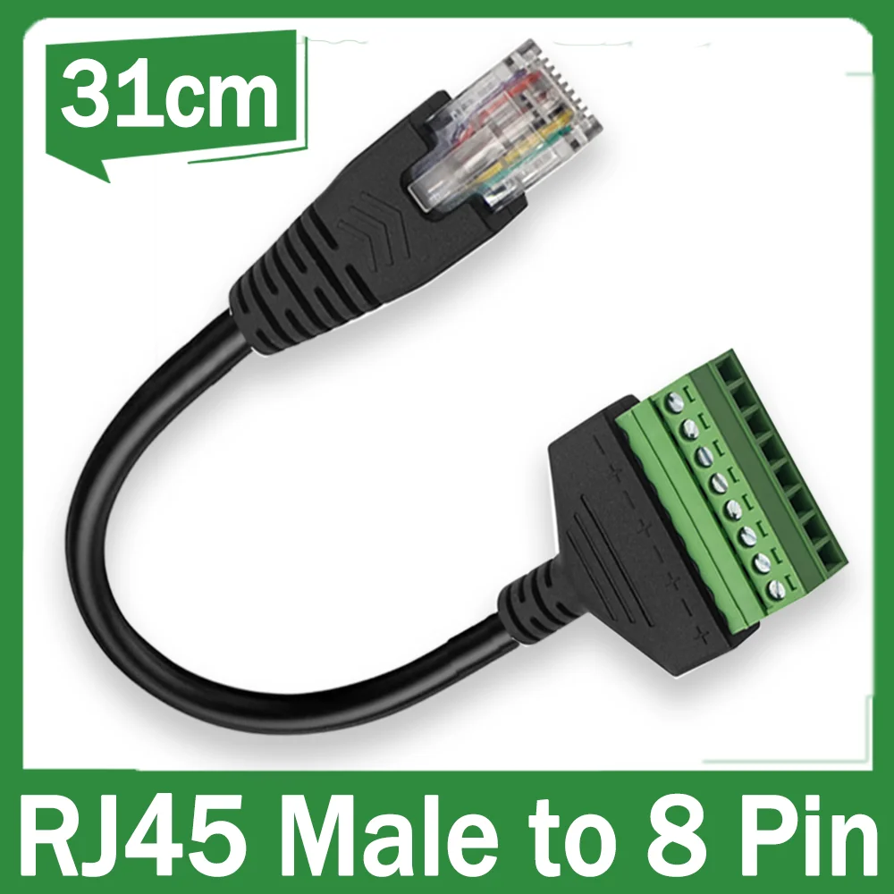 

RJ45 Male To 8 Pins Solderless Extension Cable Screw Terminal Connector Ethernet Adaptor Converter Cord for Cat5e Ethernet 31cm