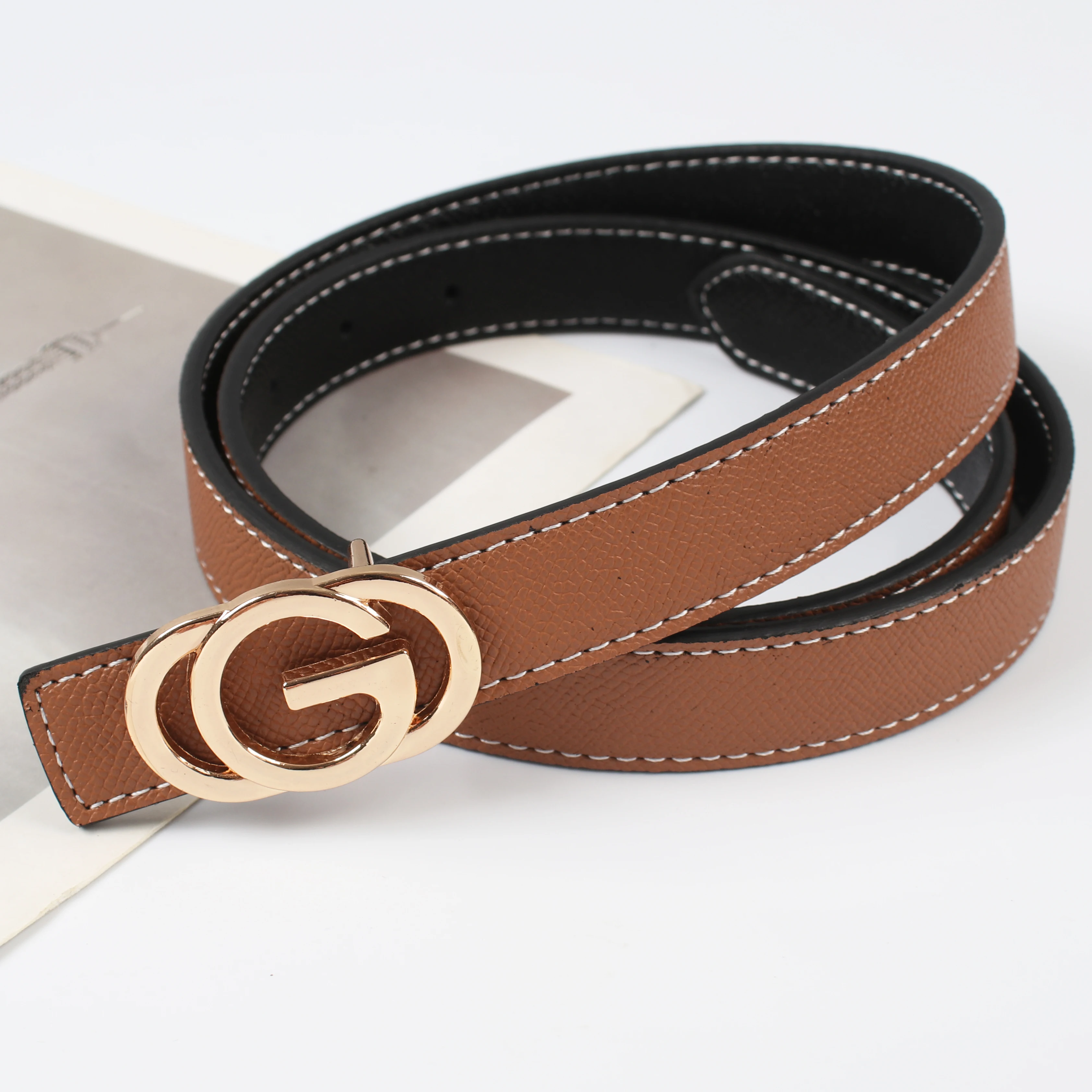 Neue frauen Reversible Verwenden Glatte Schnalle Hohe Qualität 2,3 cm Echtes Leder Gürtel frauen Mode Trend Vielseitig dekorative Kuhh – Detail 3
