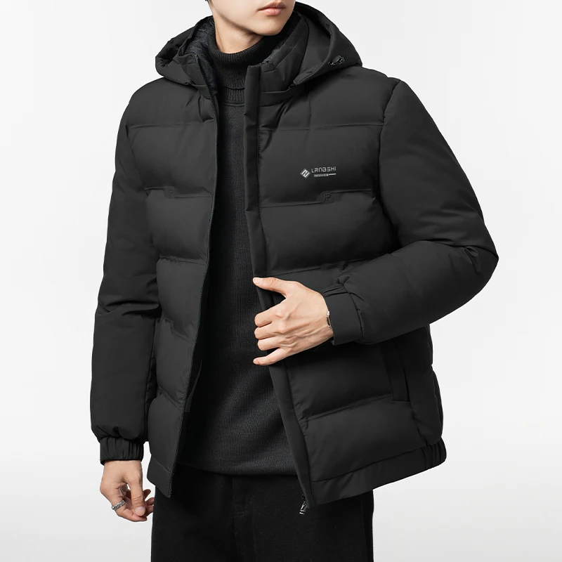 

Brand Winter Down Jacket Men's High Quality Thick Waterproof Hooded Down Cotton Coat Men Casual Zipper Pocket Puffer Jacket