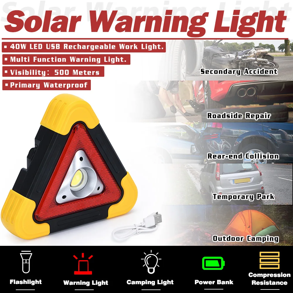 Triangle Warning Sign Triangle Car LED Work light Road Safety Emergency Breakdown Alarm lamp Portable Flashing light on hand