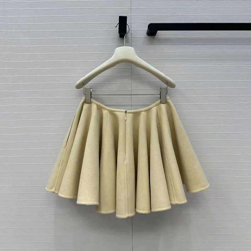 Women's ruffled skirt, handmade double-faced cashmere mini skirt, high-quality low-rise puff skirt, 2026, new style, Y2K