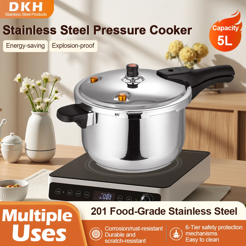 

Liantong 5L Family-Size Stainless Steel Pressure Cooker CE Certified Explosion-Proof Gas & Induction Compatible
