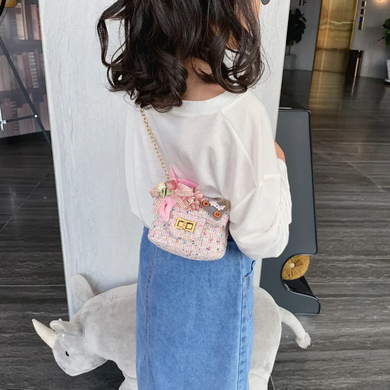 Faux Woolen Cloth Chain Stylish Children's Floral Bunny Crossbody Bag Coin Wallet Lovely Handbags for Kids