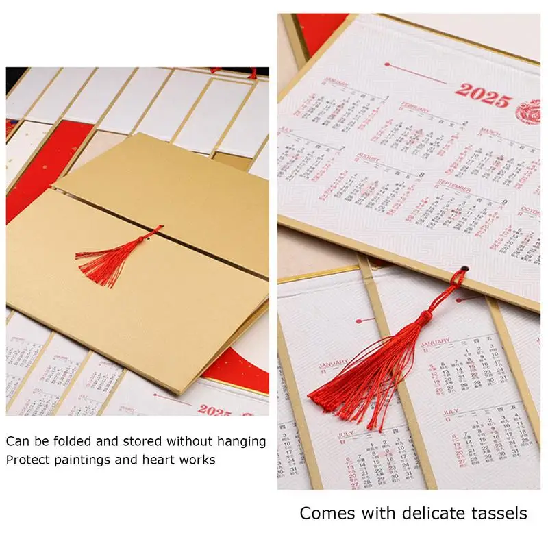 2025 Wall Calendar Large Foldable Chinese Style Wall Calendar 12 Months Handmade Wall Art Square Calendar Home Decoration